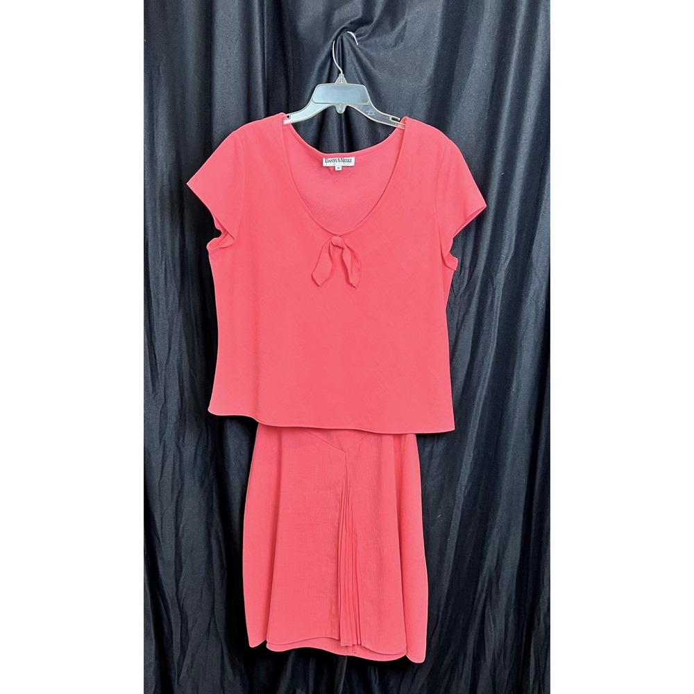 Danny Nicole Pink Coral Pink Skirt Set Bow Top Sz 18 90s Crepe Boho Chic Office